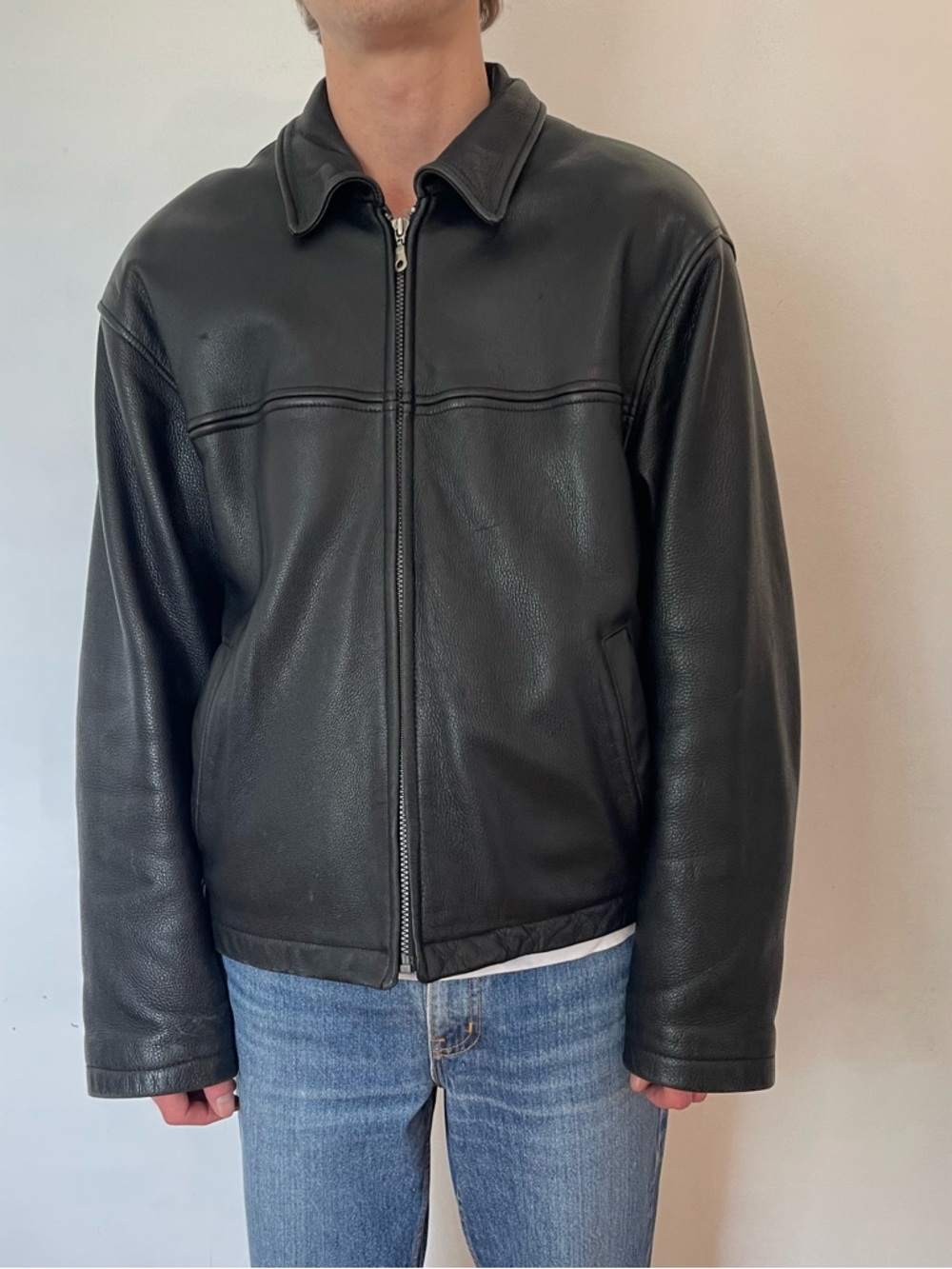 Danier Black Leather Zip-Up Bomber Jacket